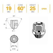 Гайка M12x1.5 L15 H19 Zn конус Ellis N19BCN25O