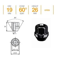 Гайка M14x1.5 L26 H19 Bk конус Farad D31/S/B