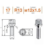 Болт M12x1.5 S28 H17 Zn сфера R13 Farad SB44/S
