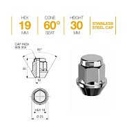 Гайка M12x1.5 L30 H19 Zn конус Ellis N19BCN30X