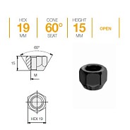 Гайка M12x1.5 L15 H19 Zn конус Ellis N19BCN15O