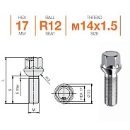 Болт M14x1.5 S50 H17 Zn сфера R12 Farad LG3/S