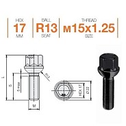 Болт M15x1.25 S32 H17 Bk сфера R13 Farad SZ99M/S/B