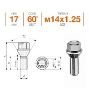 Болт M14x1.25 S43 H17 Zn конус Ellis B17DCN43