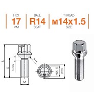 Болт M14x1.5 S50 H17 Zn сфера R14 Farad SZ7M/S