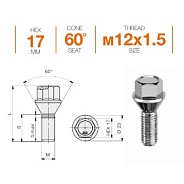 Болт M12x1.5 S24 H17 Zn конус Ellis B17BCN24