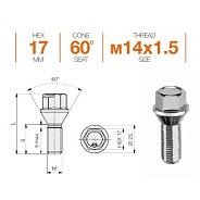 Болт M14x1.5 S25 H17 Zn конус Ellis B17ECN25