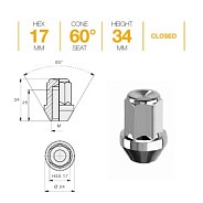 Гайка M12x1.5 L34 H17 Zn конус Ellis N17BCN34C